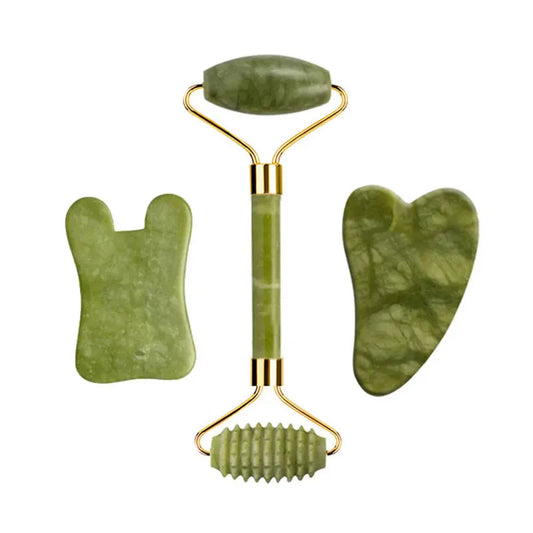 Natural Green Gua Sha  Jade Roller Set