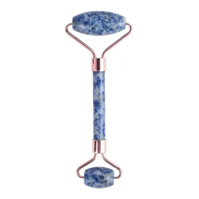 Natural Stone Blue White Gua Sha Jade Roller Set