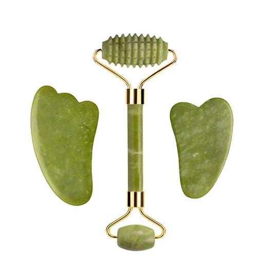 Natural Gua Sha Scraper Jade Roller Set