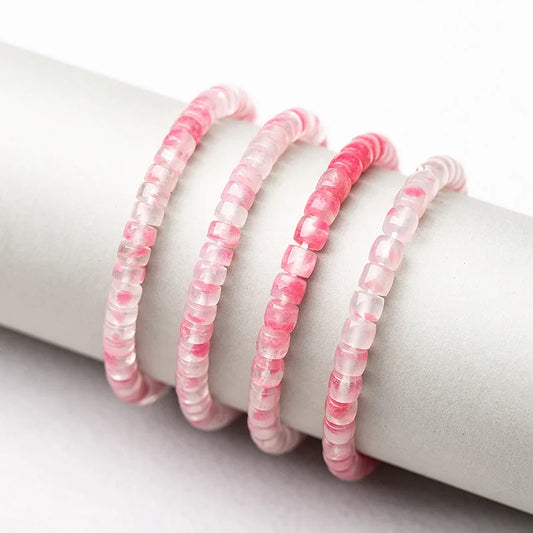 Natural Cherry Blossom Rain Medicine Tablet Bracelet Jade Rose Quartz Abacus Bead Sweet Pink Hand String